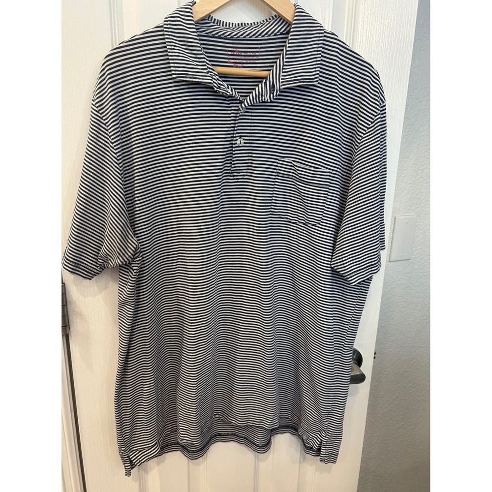 Peter‎ Millar Mens XL Striped Polo Shirt Navy White Chest Pocket Cotton Spandex